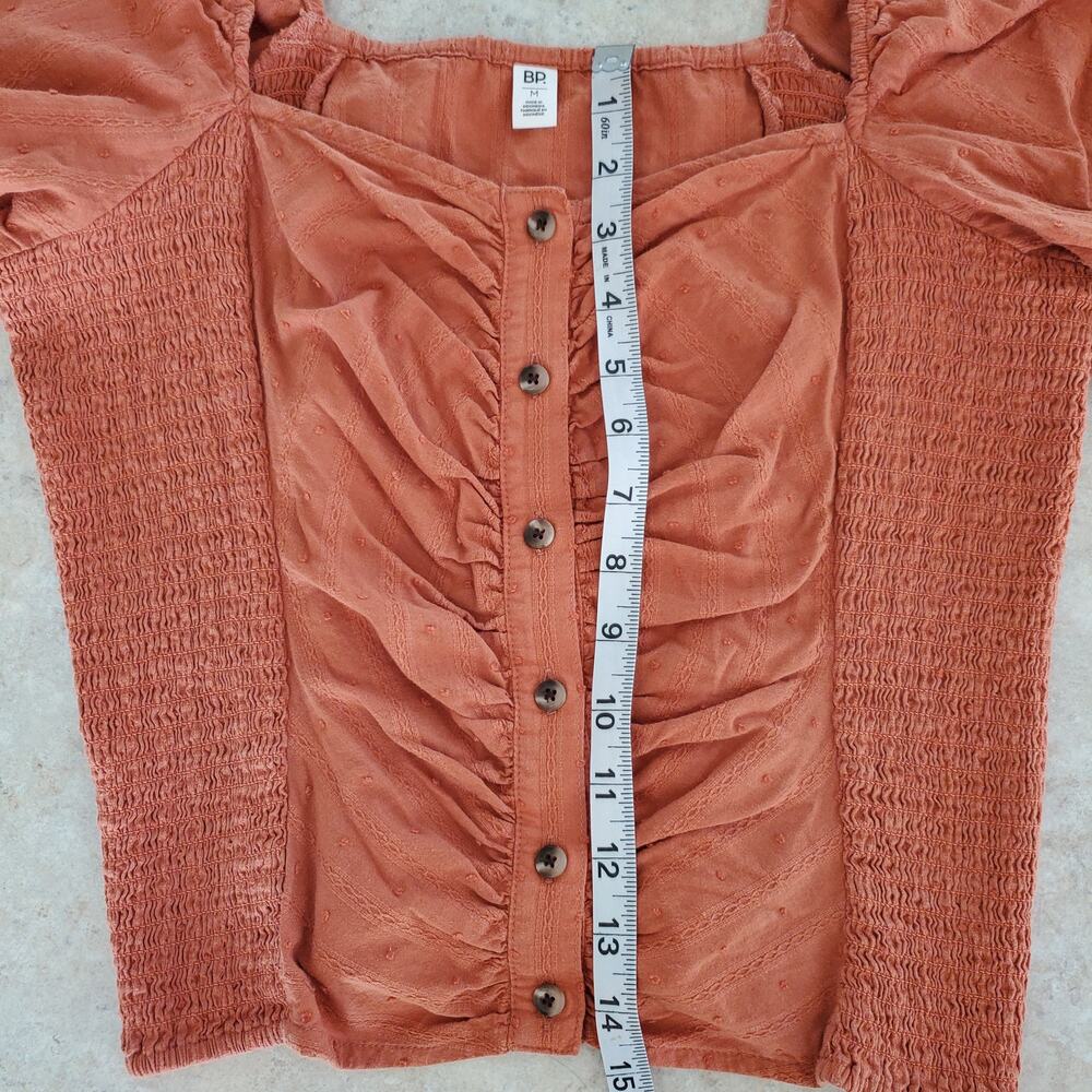 BP. Swiss Dot Ruched Puff Sleeve Top Rust Orange Size M - Picture 9 of 9